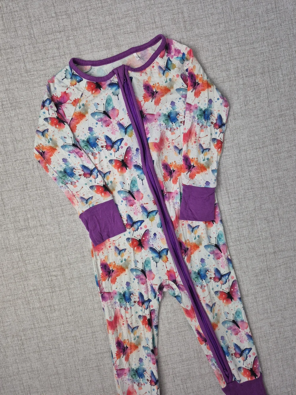 Bamboo Watercolor Butterfly Zip One Piece Romper Pajamas 18-24M